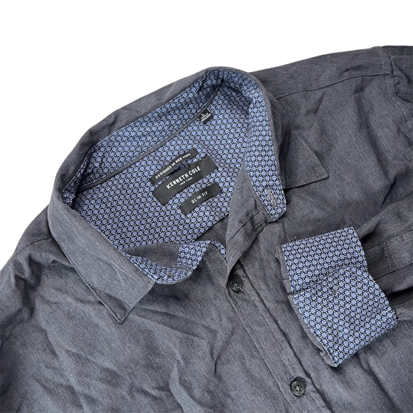 Kenneth Cole Grey Slim Fit Dress Shirt Large Button-Down Classic Office Shirt - Picture 8 of 8